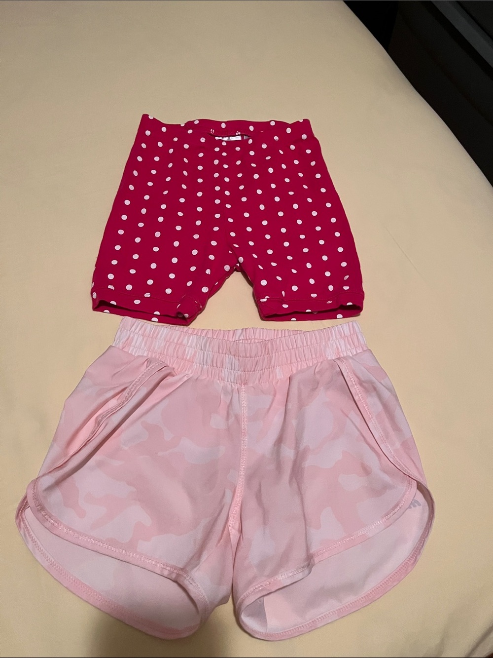 Bundle Disney Pink Polka Dot & Light Pink Camo Athletic Shorts Size 5T and 4/5.